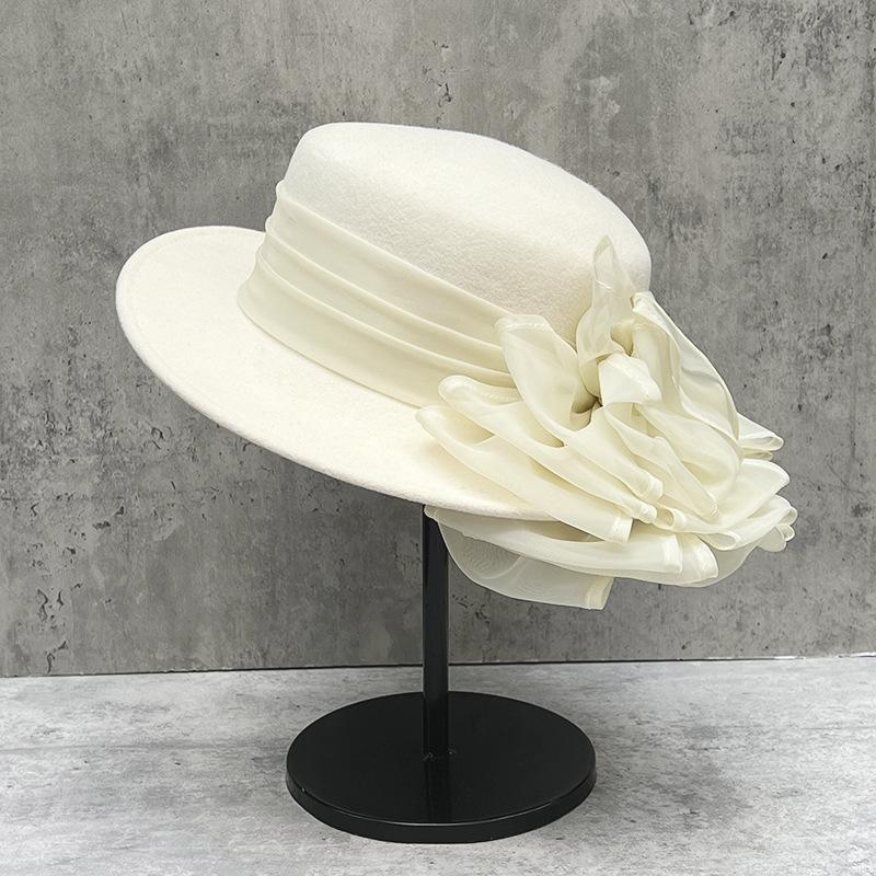 Bridal Photography Shows Face Small Wide Rim Bow Elegant Heel Makeup Versatile Wool Top Hat French Vintage Felt Hat