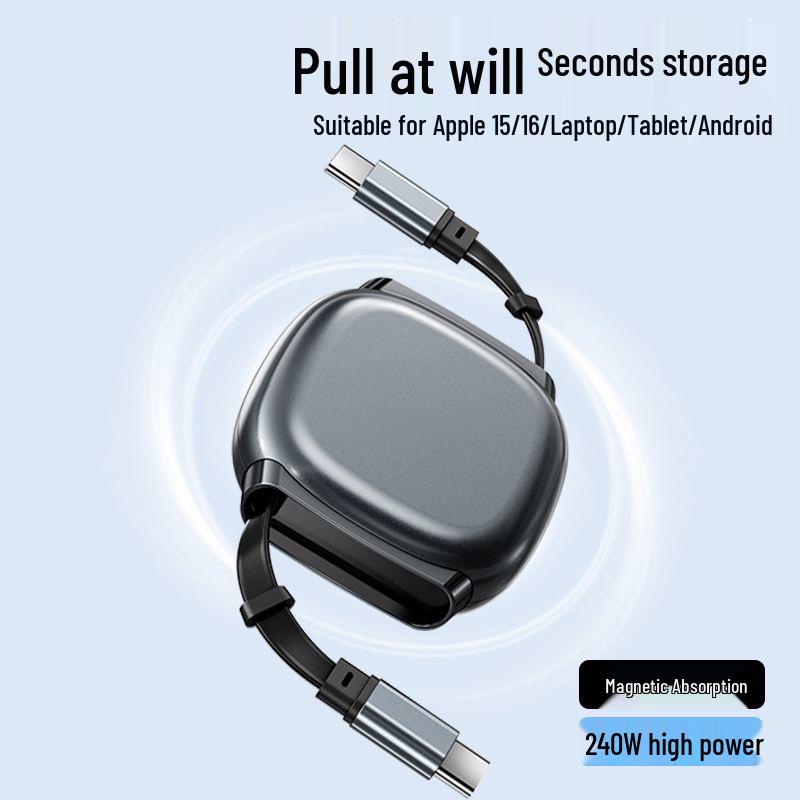 

Retractable 240W Magnetic Charging Cable for Apple, Huawei, and Type-C Devices