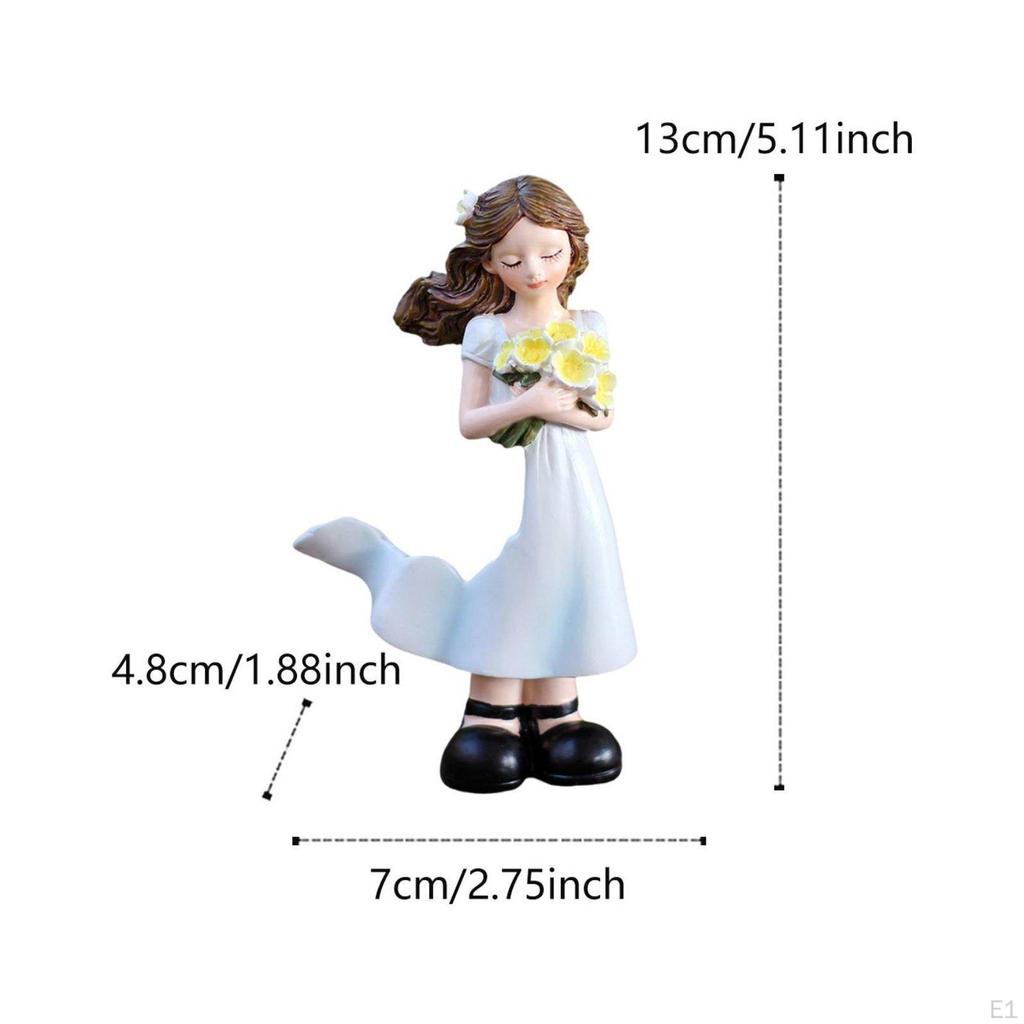 Girl Holding Flowers Figurine Creative Design Resin Statue for Windowsill, Desktop