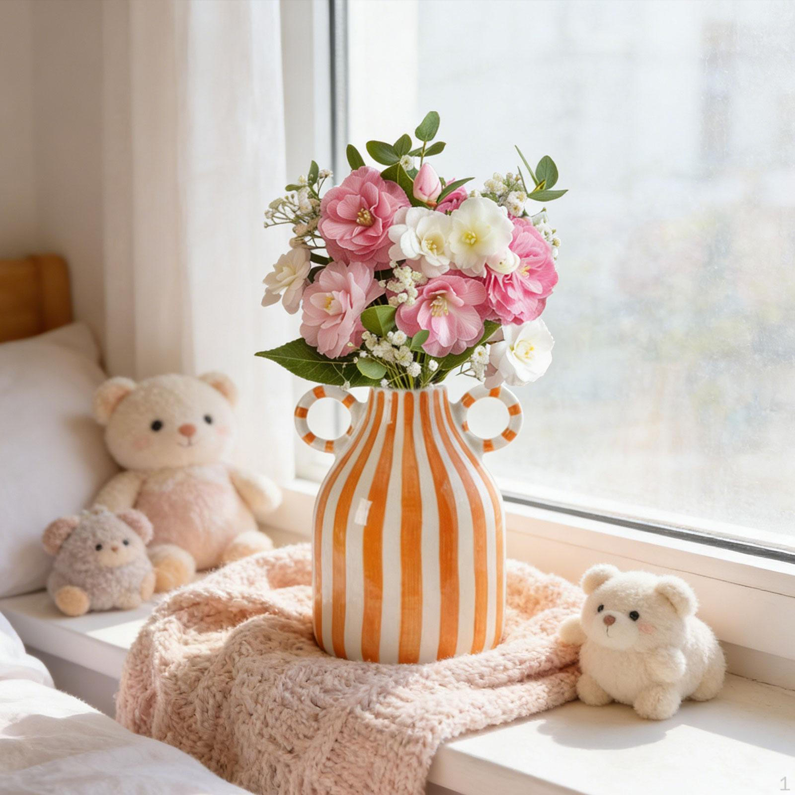 

Decorative Flower Vase Porcelain Flowerpot Creative Design Arrangement with 2 Handles