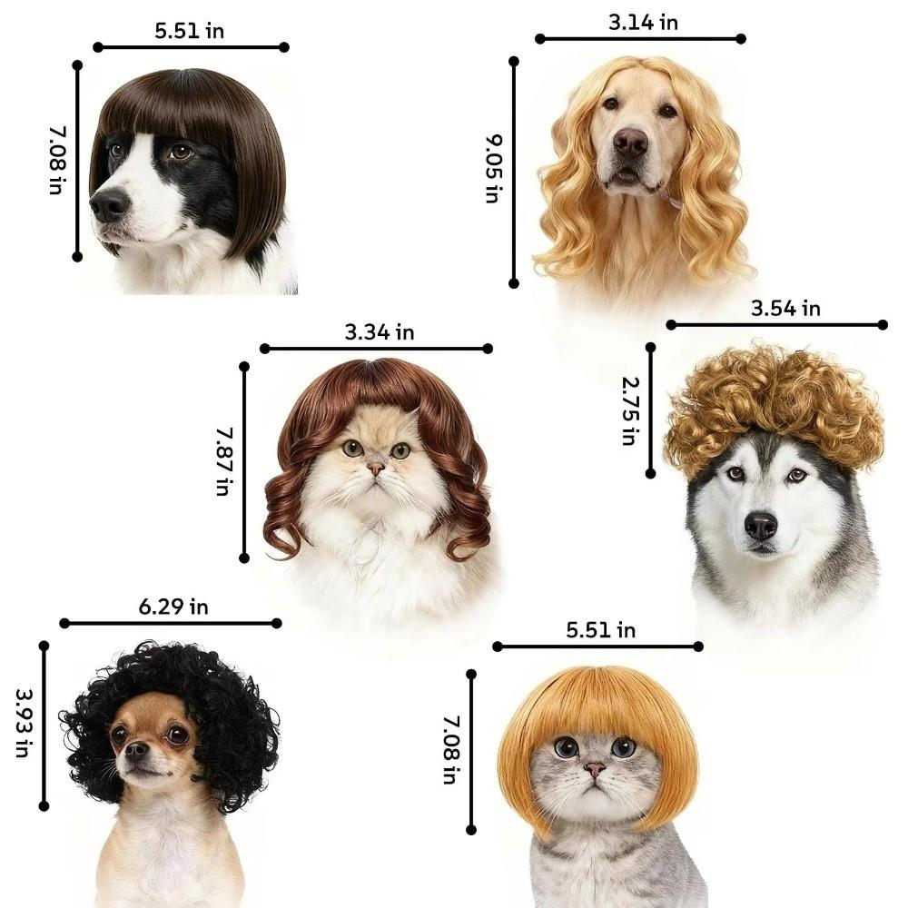 Black Twin Tails Pet Costume Wig Brown Curly Pet Hairpiece Funny Dog Wig  Festival Dress-Up