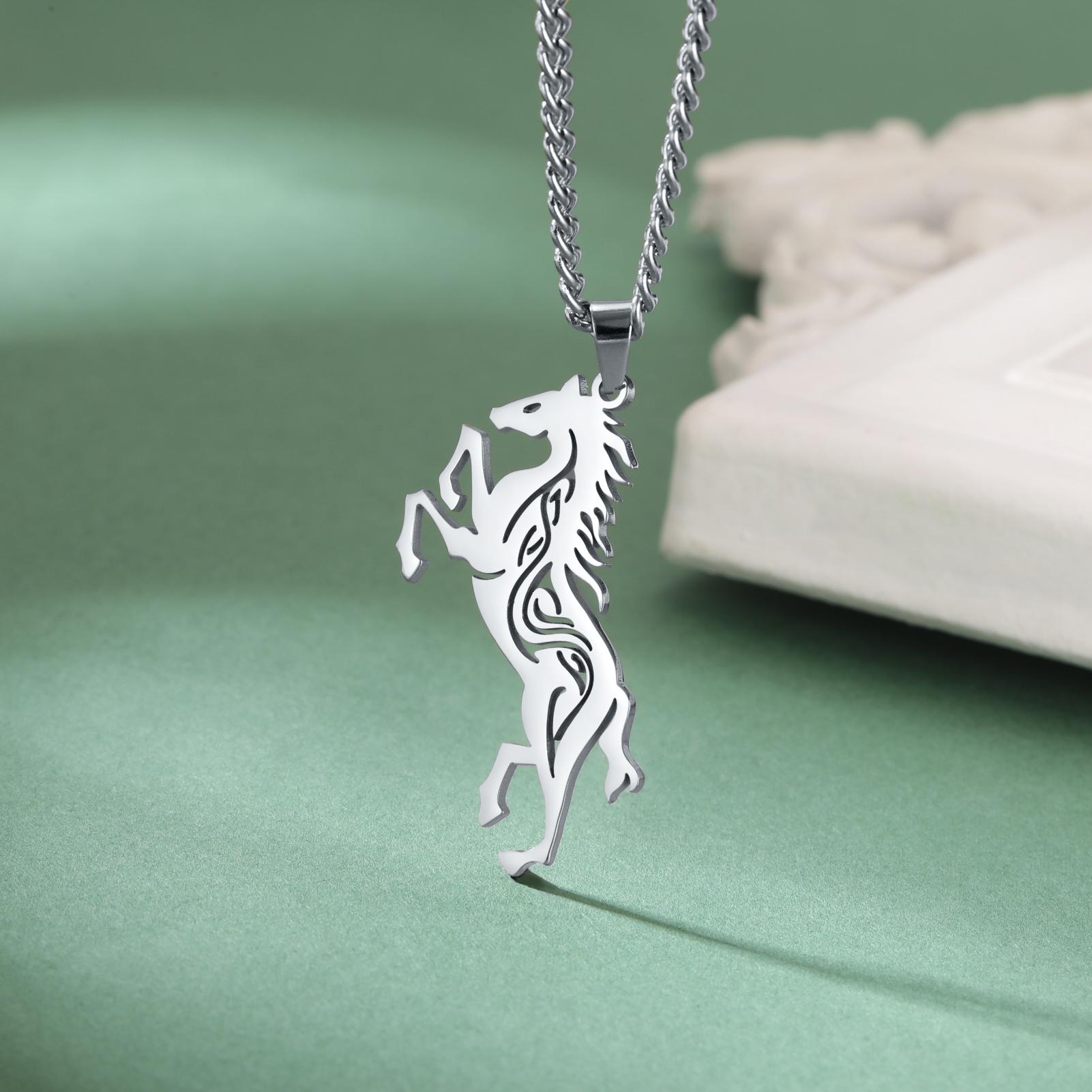 

LIKGREAT Celtic Horse Necklace for Men Women Stainless Steel Punk Animal Pendant Jewelry Horse Lovers Birthday Gift
