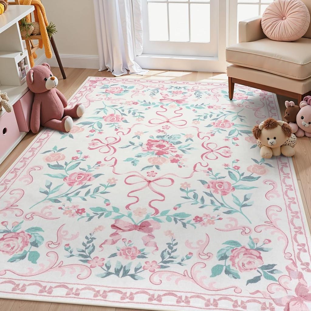 Living Room Carpet Bedroom Bedside Sofa Floor Mat Washable Bow Area Mats Big Area Carpets Floral Style Home Decoration Rug