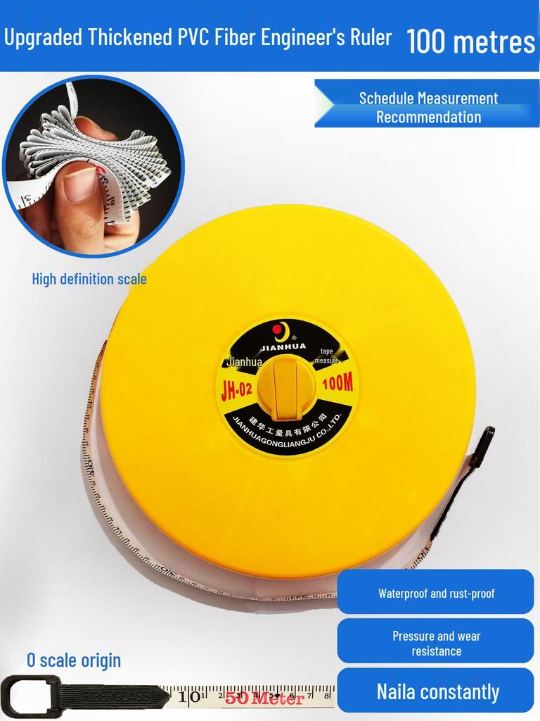 Large Measuring Tape Set: 50m, 30m Steel Tapes and 100m Cloth Tape for Construction, Engineering and Handheld Measurements.