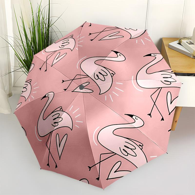 1pc Flamingo Pattern Umbrella Portable Home Essential Umbrella Folding Umbrella Durable Iron Frame yy251128032