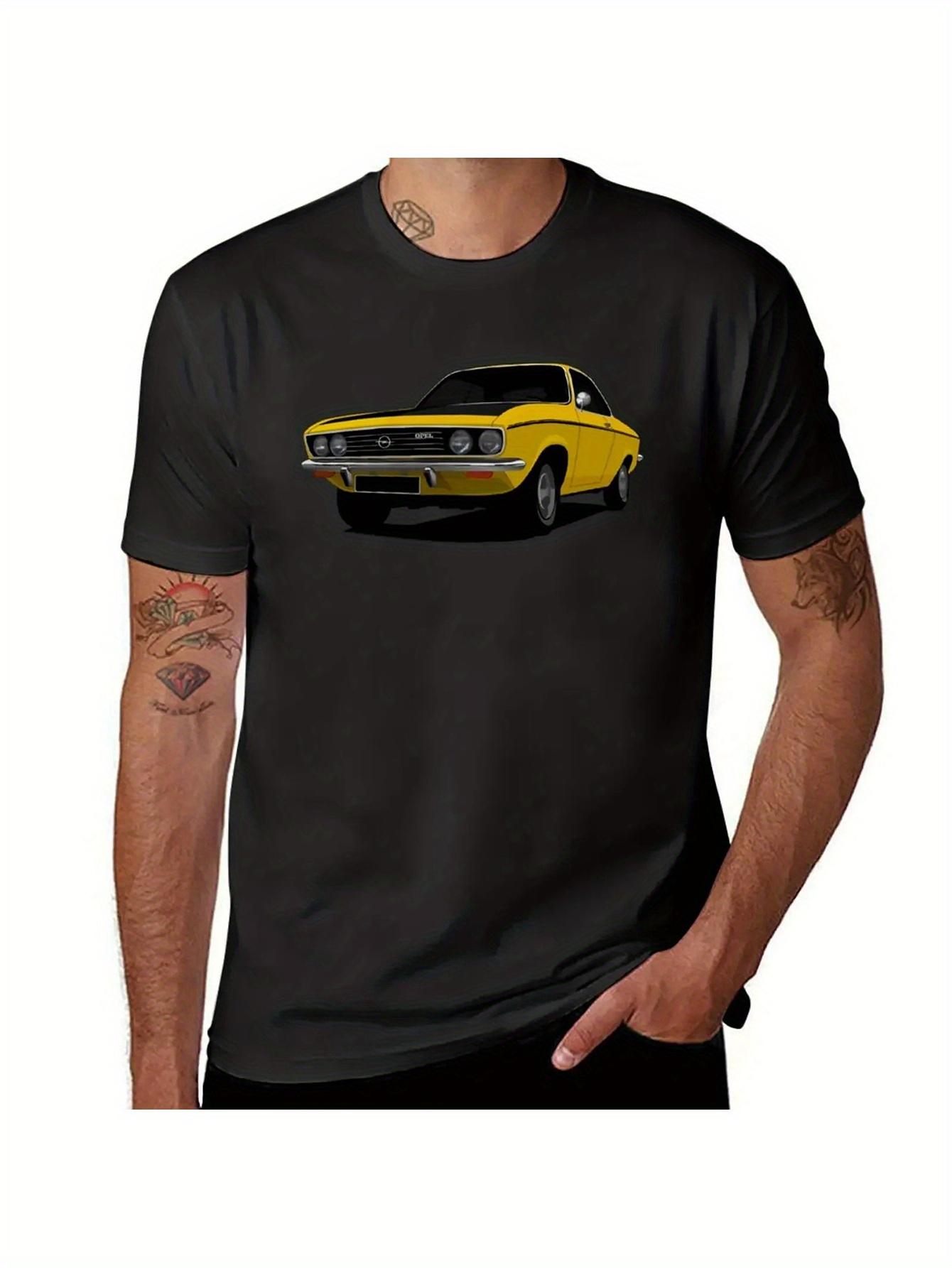 Manta A Men s Casual Graphic T-Shirt- Black with Yellow Vintage Car Print S