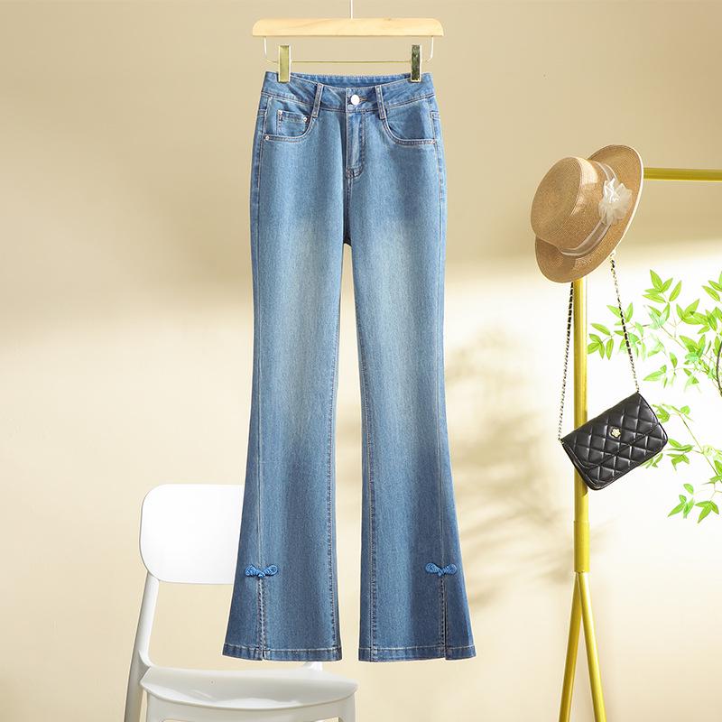 

Frog Button High-Waist Retro Flared Jeans - Women s Spring/Autumn 2025 Slimming Split Pants 28 [Recommended: 105-115 lbs] синий