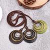 Leather Cord Chain Multilayer Geometric Circle Wooden Pendant Necklaces Vintage Long Sweater Necklace Jewelry Gifts