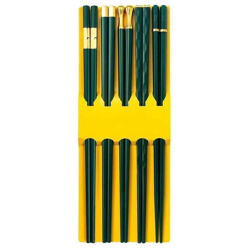 5 Pairs Korean Chopsticks Japanese Alloy Chopsticks Sushi Sticks Reusable Chop Sticks Kitchen Tableware Tool Accessories