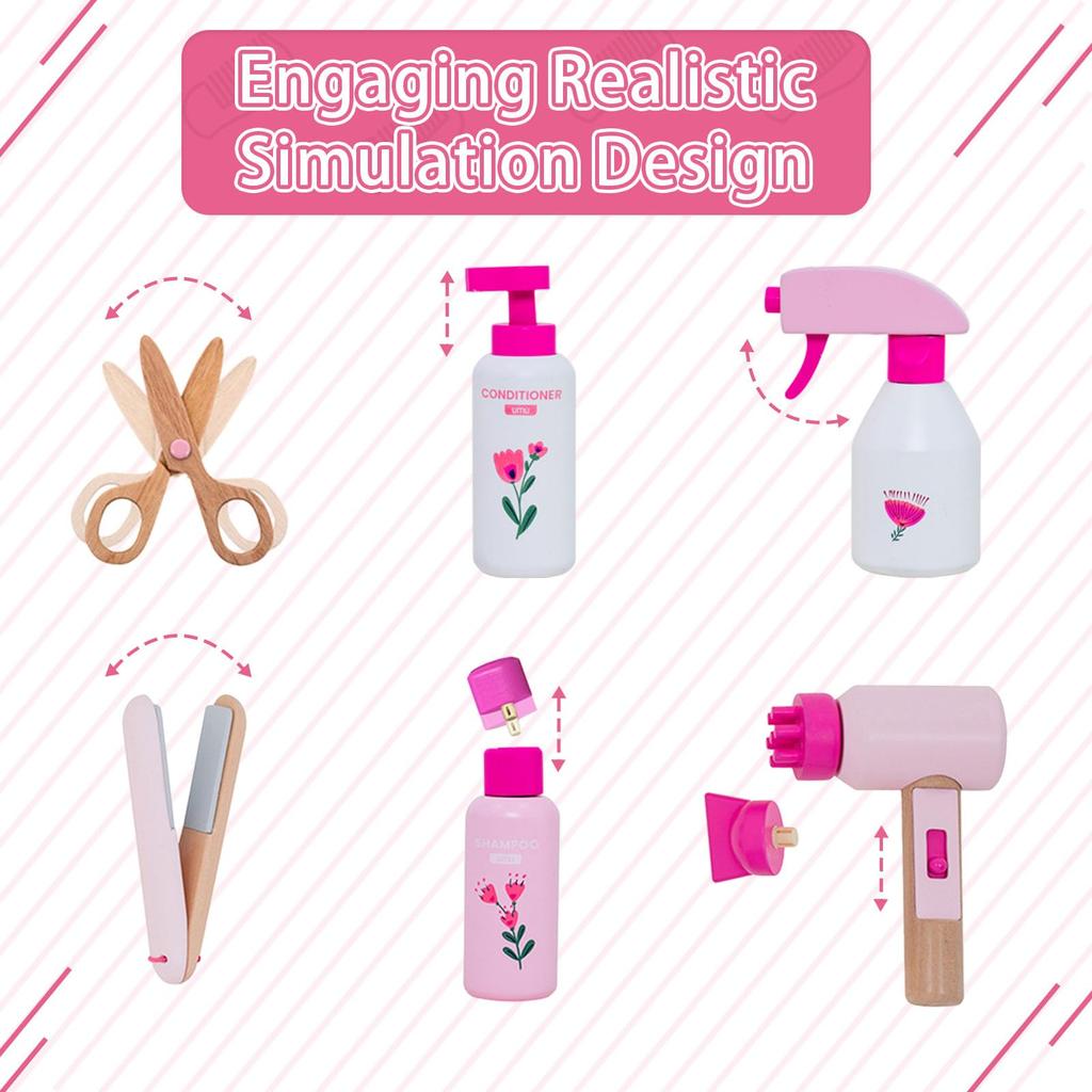 UMU Friseursalon Friseur Rolle Holzkommode Rollenspielset für Naturschönheitssalon Rollenspiel Geburtstag Beliebtes Rollenspiel Weihnachtsgeschenkset, Spielen,