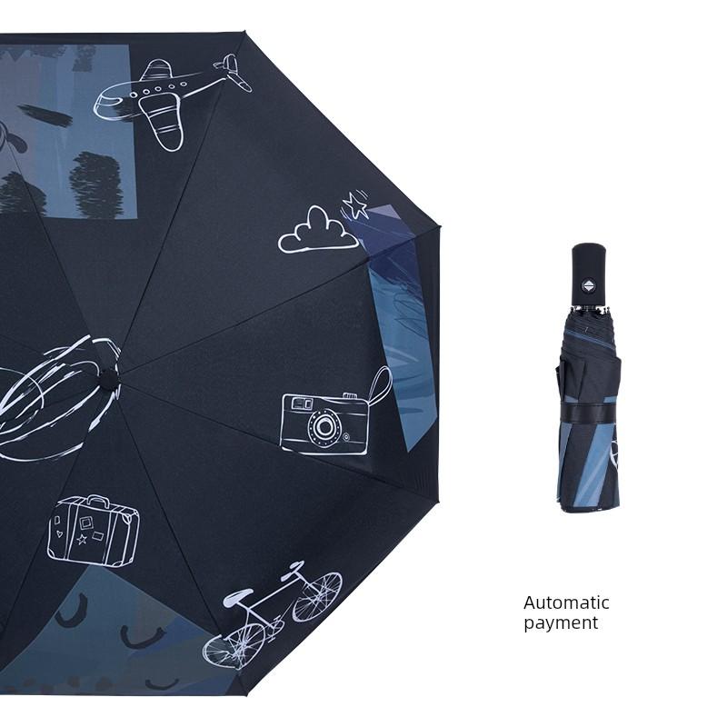 Cartoon Student Automatic Umbrella Dual-Use Three Foldable Men and Women Double Sun Protection Sun Umbrella Black Glue UV Protection