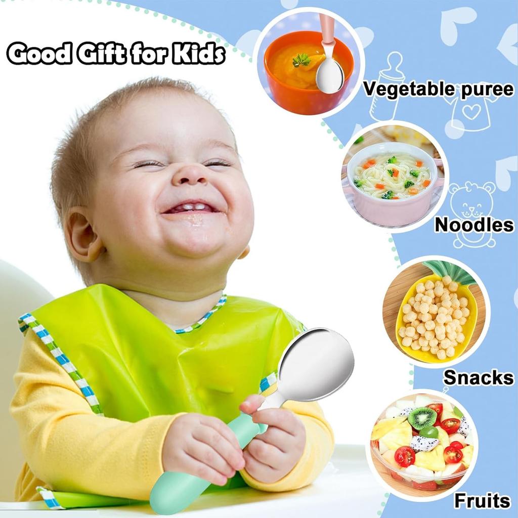 6-Piece Kids Fork and Spoon Set BPA-Free Silicone Stainless Steel Soft Handle Smooth Edges Multicolor 12.5x2.5cm Axroad Mall
