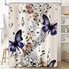 Modern Flower Music Note Shower Curtain for Bathroom Decor Black Butterfly Design, Waterproof Fabric, Perfect Gift Idea (White)
