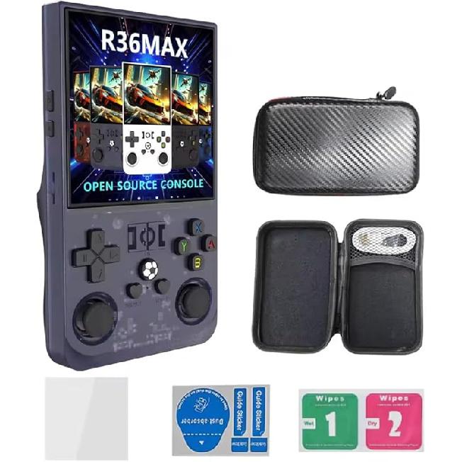 

- R36MAX Handheld Game Console 128G Built-in 22000+ Classic Games, 4.0 HD IPS Screen Open Source Linux System Video Retro Game Player Translucent Grey/128G