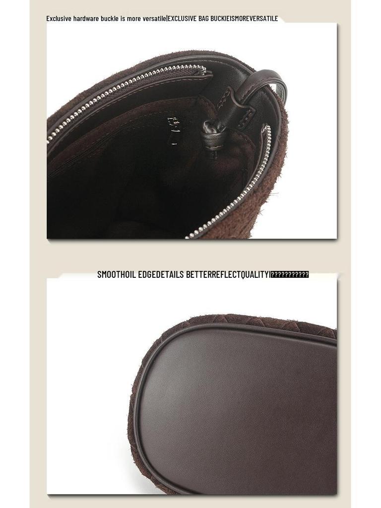 Women's Genuine Leather Woven Crossbody Bucket Bag