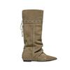 Folded Pointed Short Boots Women's Flat Bottom Straps Autumn and Winter New Retro Niche Maillard Western Cowboy Boots
