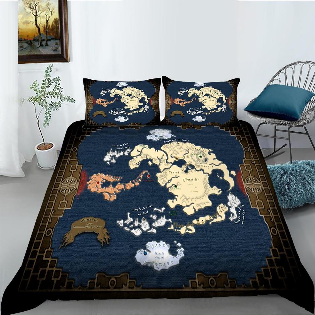2023 Set de husă de pilotă cu hartă în stil nou King Queen Size Lenjerie de pat World Luxury Husă de pilota 3D băiat, fată, bărbat, femeie, set de lenjerie de pat moale