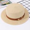 French British Belt Summer Flat Top Hat Women's Big Head Waist Beach Top Hat Beach Holiday Sunshade Sunscreen Straw Hat