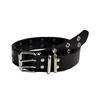 Y2K Punk Black Leather Belt for Women - Cutout Rivet, Double Row Buckle, Full Hole Design