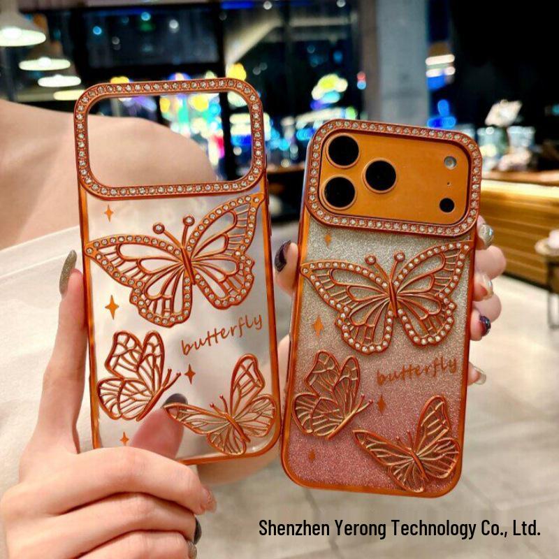 3D Shining Rhinestone Butterfly Case for iPhone 17 Pro Max Electroplated Glitter Protective Cover