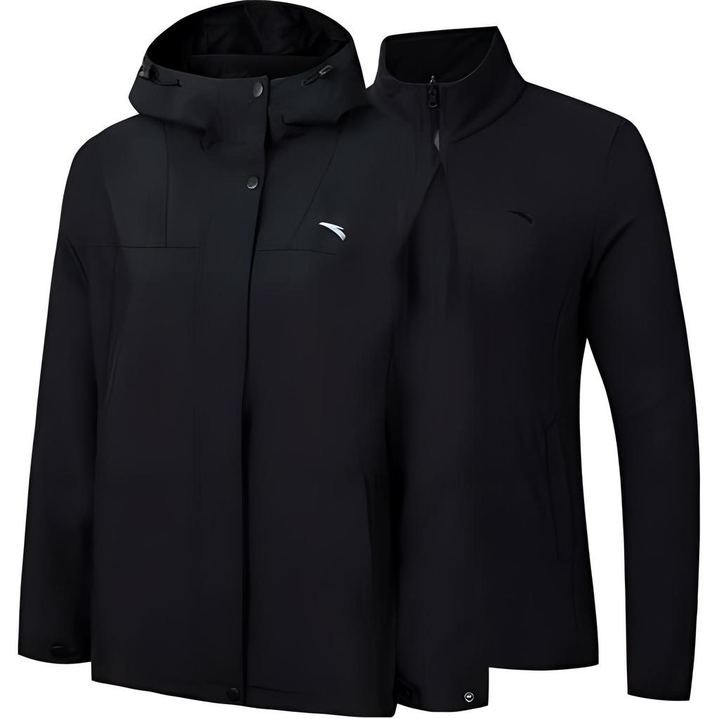 Anta Training Series Logo Zipper Hooded Three-In-One Detachable Liner Waterproof Windproof Warm Jacket Women Jacket Basic-Black 162447615-6