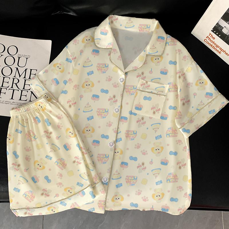 Butter Chef Cake Pajamas Women'S Summer Ice Silk Short-Sleeved Thin Silk Cartoon Loungewear Set