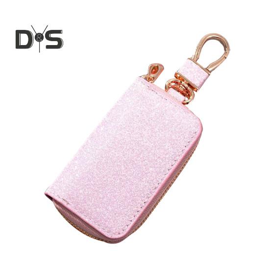 

Чехол для автомобильного ключа из искусственной кожи, мини, портативный, блестящий, для мужчин и женщин, сумка для ключей от машины, брелок с дистанционным управлением, держатель для ключей, сумка-молния, защитный чехол розовый