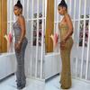European Fashion Sexy Rhinestone Backless Nightclub Party Dress - See-through Long Dress for Women
