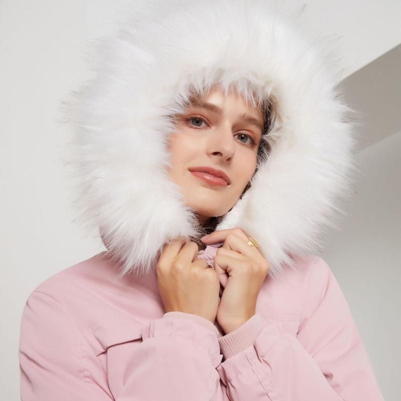 Módní trend s kapucí a kožešinovým límcem Dámská zesílená venkovní teplá zimní bunda - Nežehlivá Lehká Měkká Pohodlná S dlouhým rukávem Péřová bunda
