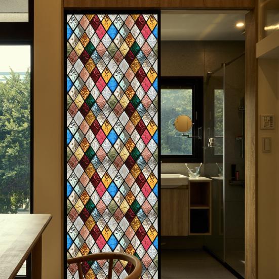 Yousheng Vintage Stained Glass Sticker Removable Waterproof Static Window Cling Home Office Room Church Decorative Privacy Window Film