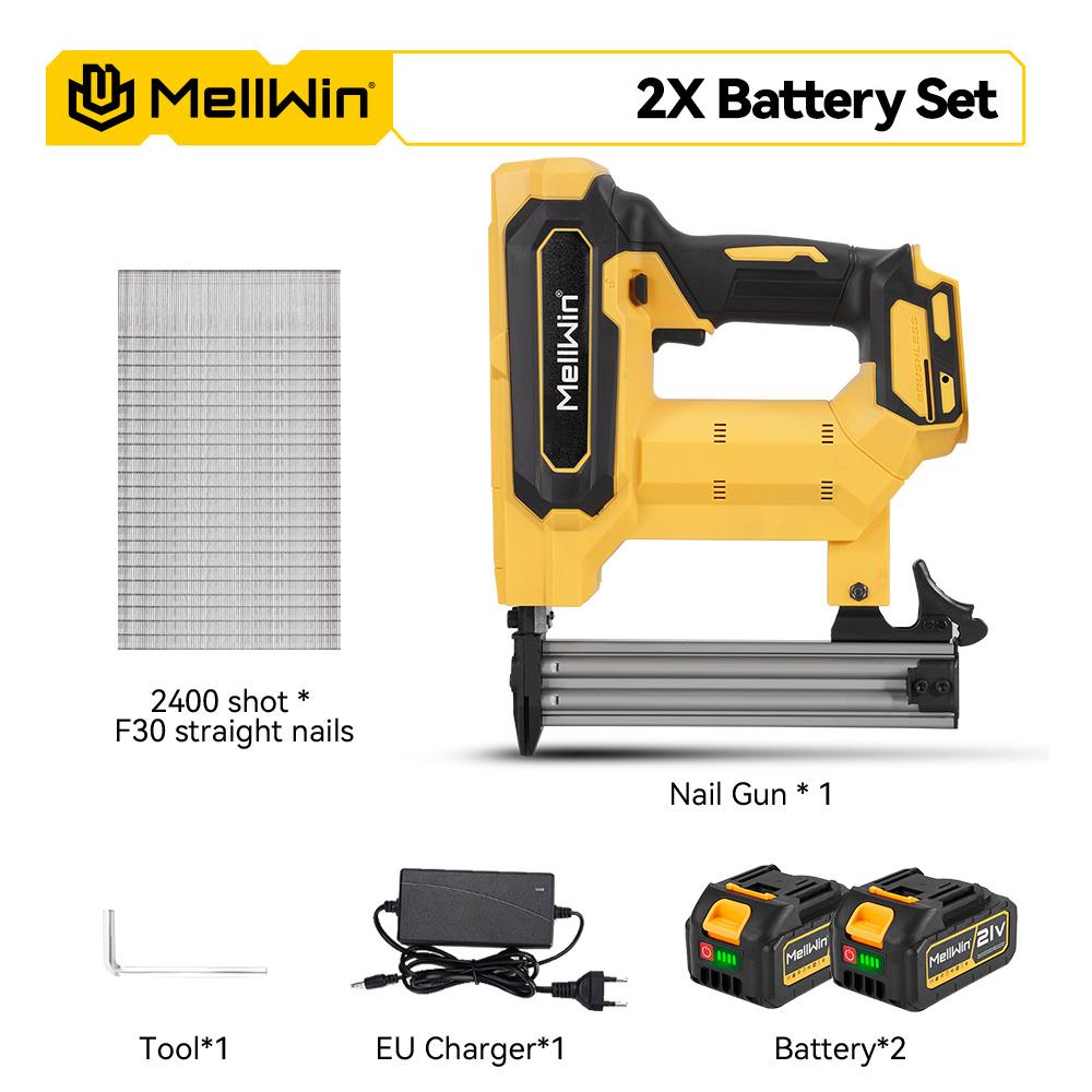 MELLWIN Cordless Electric Nail Gun 2 Mode Wireless Stapler Woodworking Framing Staple Gun Tools F30 For Makita 18V Battery Pin