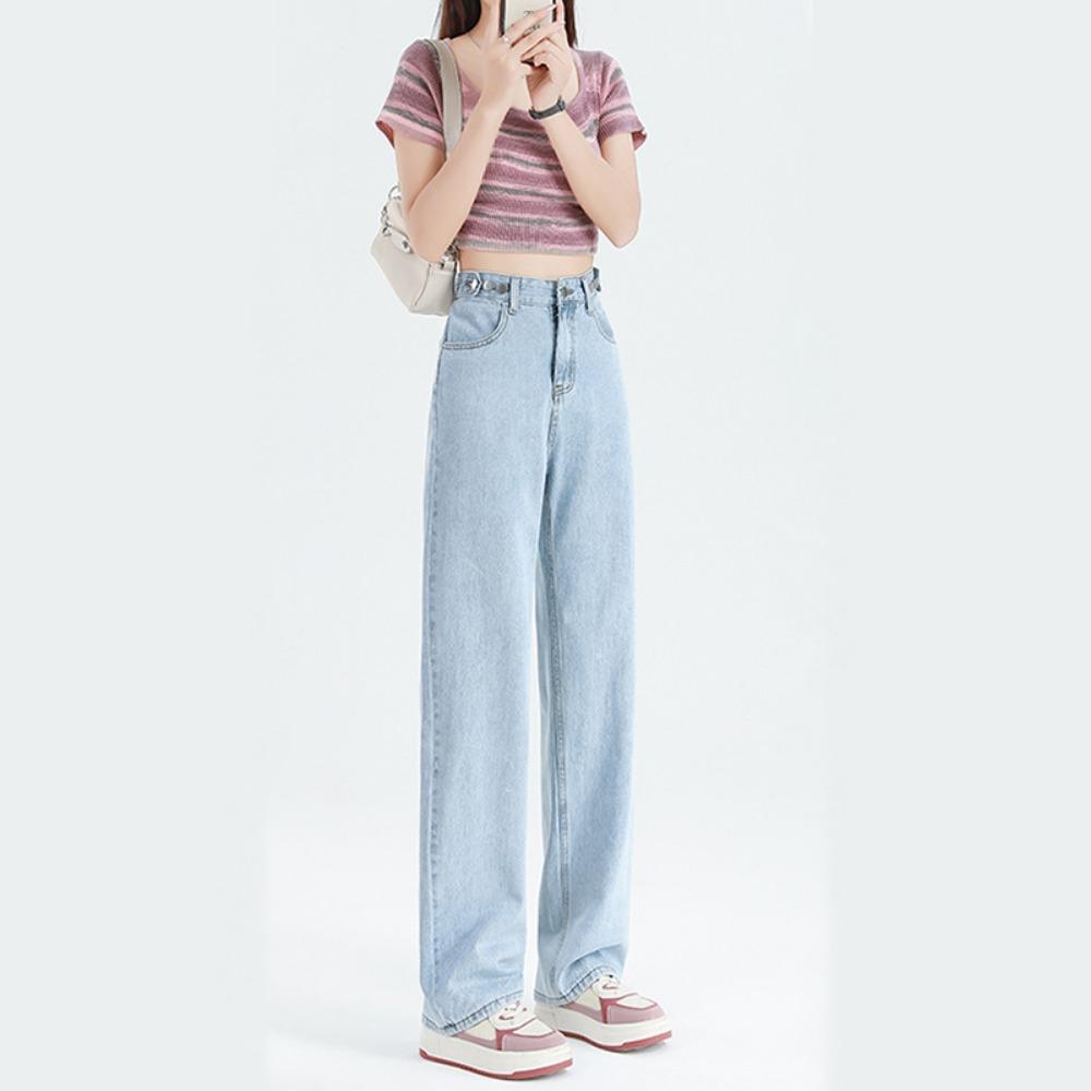 High Waist Korean Wide Leg Jeans Women's Spring and Autumn New Fashion and Thin Versatile Straight Mopping Trousers Tide