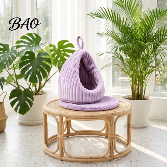 Plush Parrot Bed Hanging Nest Bed, Winter Striped Water Drop Shape Cozy Cave with Removable Cushion, Bird Cage Hammock for Budgerigar Cockatiel