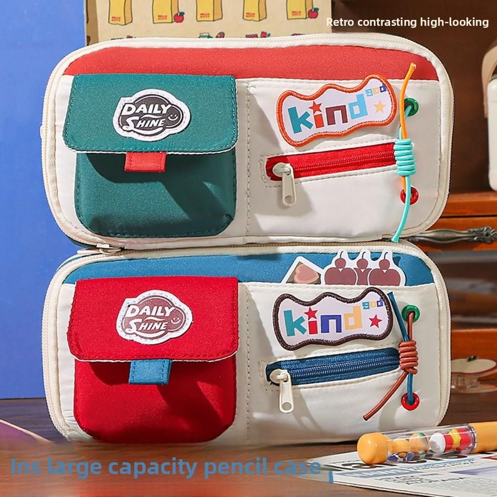 Large Capacity Stationery Storage Bag Multilayer Pen Pencil Case Dopamine Pencil Bag  Gilrs Boys