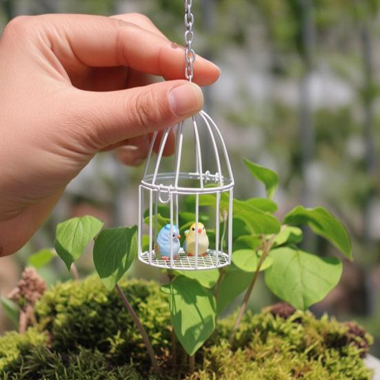 Micro Landscape Birdcage Ornaments, Vintage Iron Bird Cage, Decorative Hanging Bird Cage Decor, Hanging Frame Bird Cage Decor, Small Birdcages for