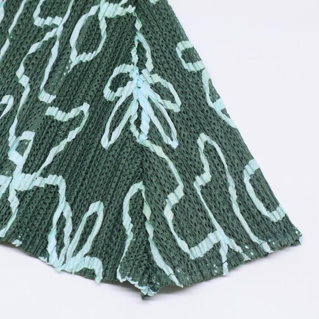 PLEATS PLEASE 10 Year Green Flower Print Short Sleeve Cardigan Tops 3 greenUsed