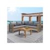 Gartenlounge, Ecksofa + Couchtisch, Tischplatte aus Akazienholz, geflochtene Seile, Grau