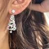 Zinc Zinc Alloy Christmas Tree Earrings Silver Christmas Earrings Elegant Rhinestone Dangle Earrings  Girl