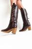Women Modern Stylish Fashion Boots Genuine Leather Brown Genuine Leather Thick Heel Tassel Western Cowboy Boots