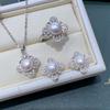 Retro Floral Set: Pearl Pendant, Stud Earrings & Ring