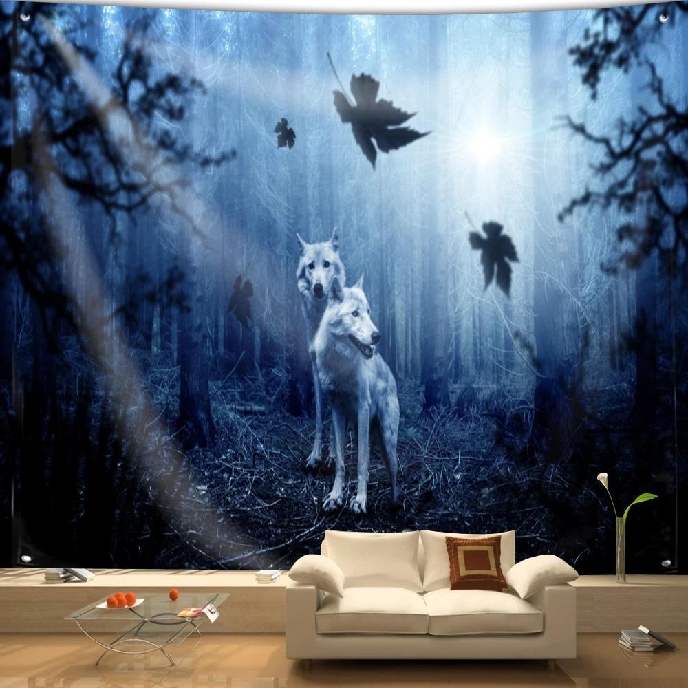 Декоративный гобелен с изображением волка, домашней стены, гостиной, офиса, декоративный гобелен 74x94cm(29x37in)