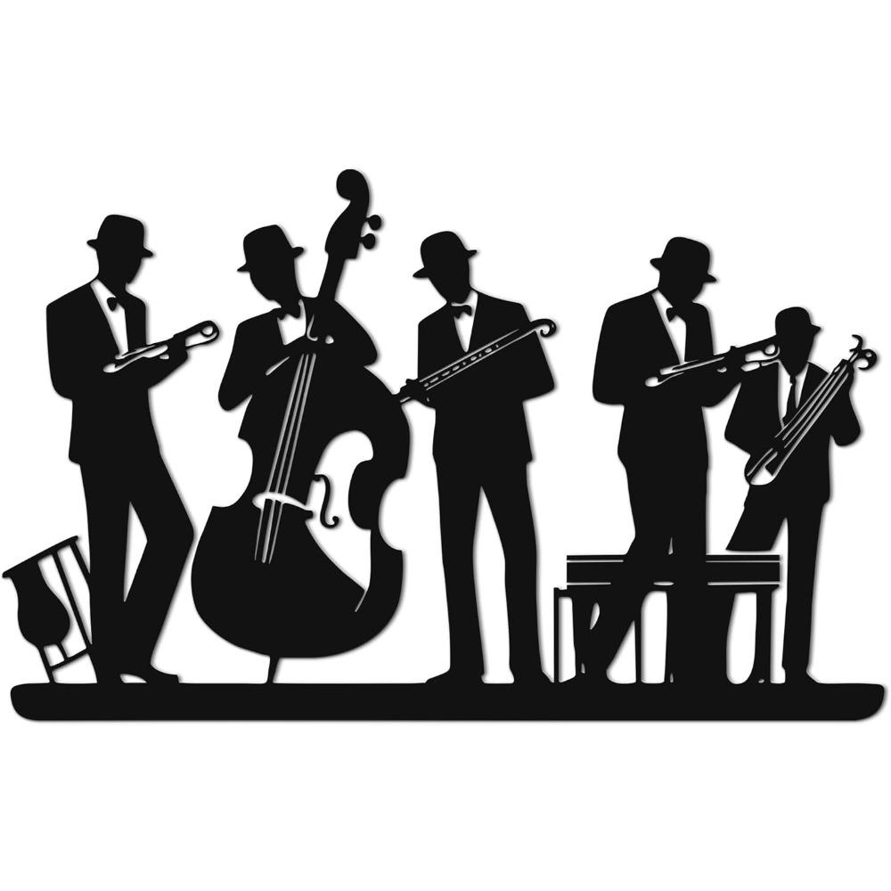 Retro Jazz Trio Metal Wall Art Trumpet Bass Brass Decor for Door Frame Corner Accent, Gift for Music Lover, 14.2x8.9 Inch Black