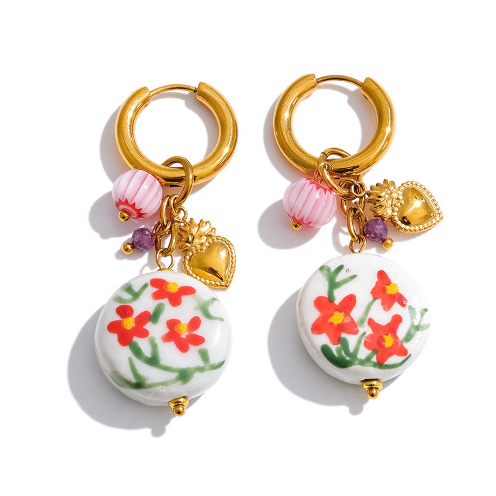 

Yhpup 2026 Stainless Steel Ceramic Flower Drop Charm Earrings Spring Summer Style New Arrivals Fashion Trendy Jewelry Gift