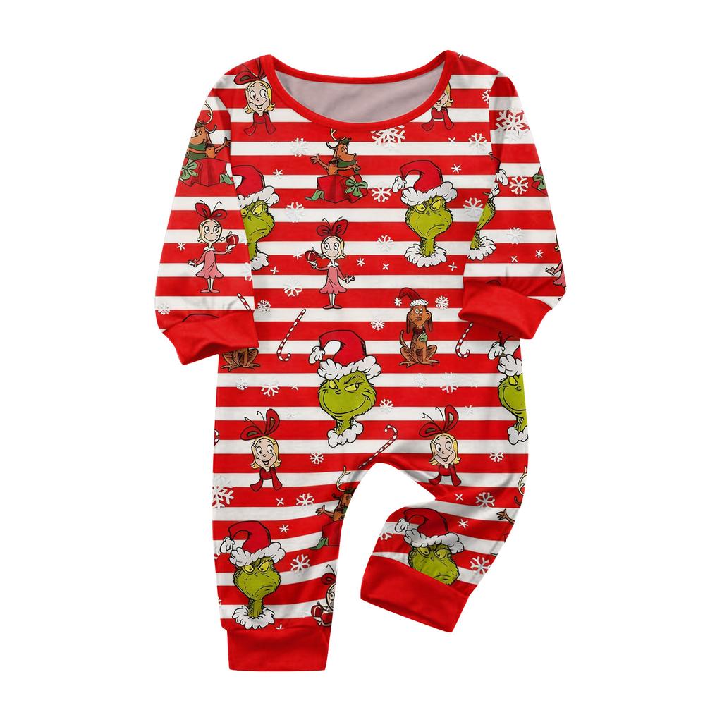 Matching Family Christmas Print Pajama Set with Round Neck, Long Sleeve & Long Pants for Kids and Adults