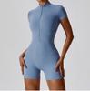 Women Half Zip Short Sleeve Yoga Romper High Stretch Tight Workout Jumpsuit Sport Dance Fitness Bodysuit Shorts Playsuit