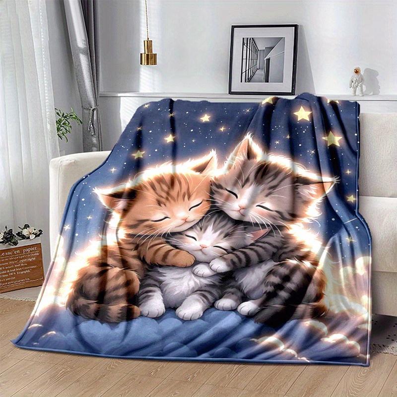 1pc Cute Cat Printing Lightweight Flannel Blanket, Comfortable and Warm Blanket, for Camping Sofa Bed and Couch Office, in All Seasons
