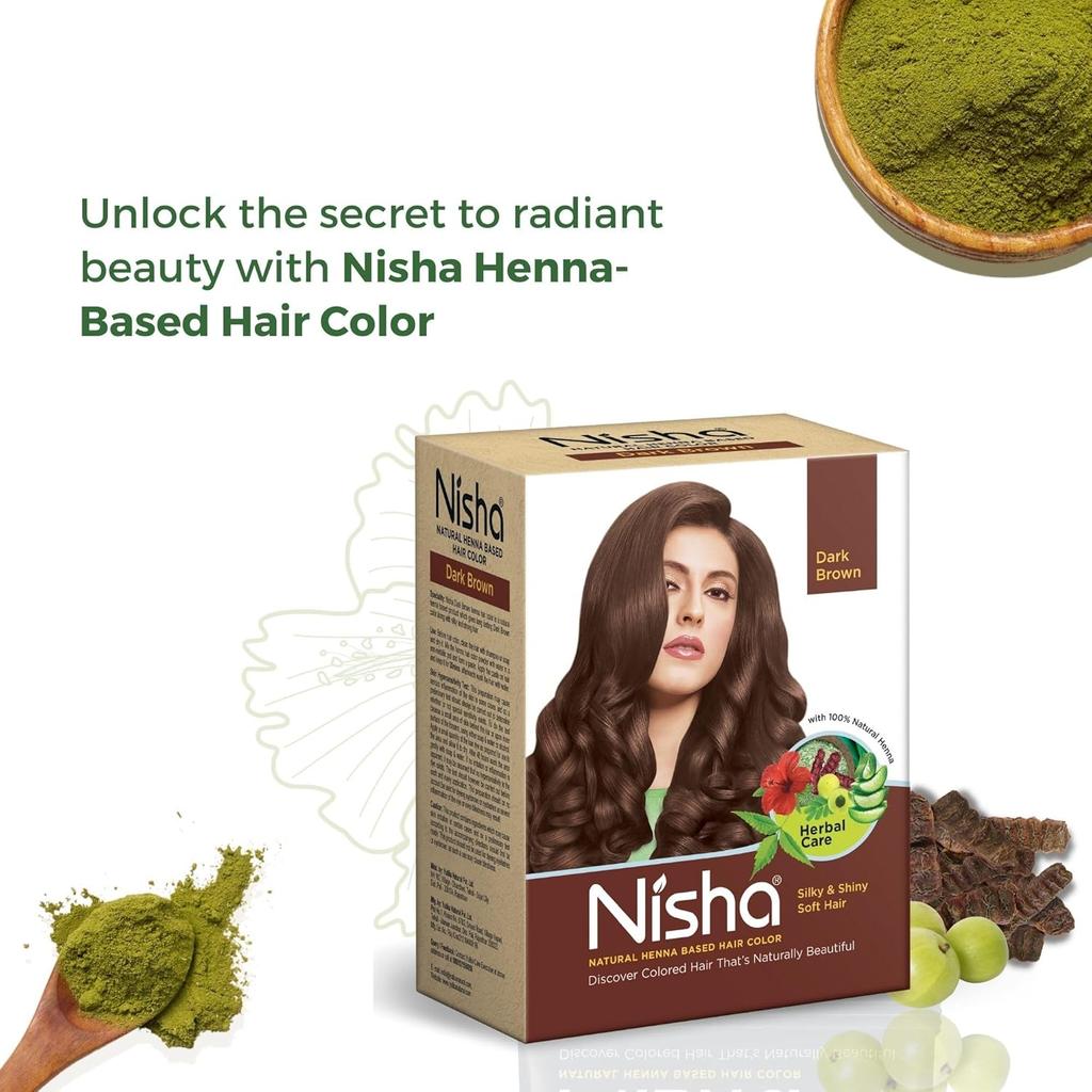 Nisha Natural Henna Powder Hair Colour Dark Brown Semi-Permanent Herbal Dye For Silky Shiny Hair Men Women 60 g Pack Of 2