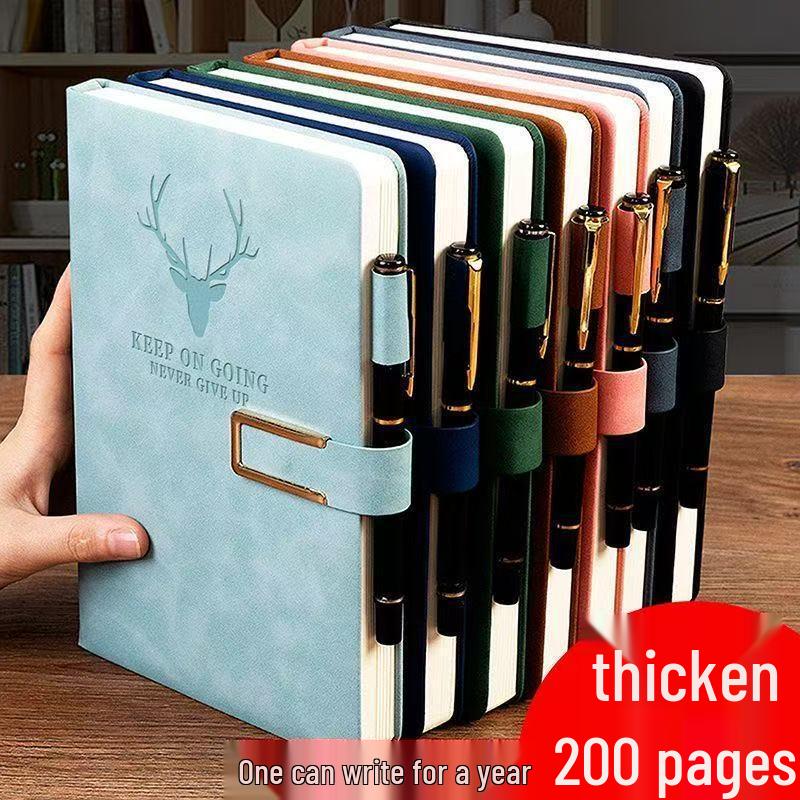 A5 Thickened Soft Leather Notebook with Deer Head Buckle – Elegant Business & Study Journal.