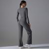 Auroth Long Sleeve Yoga Set With Pockets Women Workout Colthes Gym Top Wide Leg Fitness Pants Sportswear