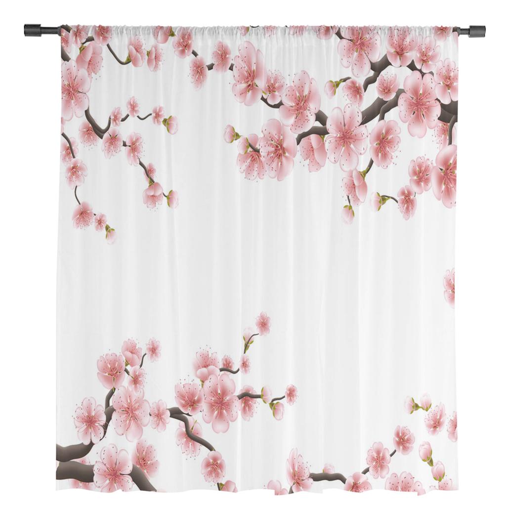 Plum Blossom Red Petal Branch Leaf Plant Sheer Curtains for Living Room Decoration Window Curtains Kitchen Tulle Voile Curtains